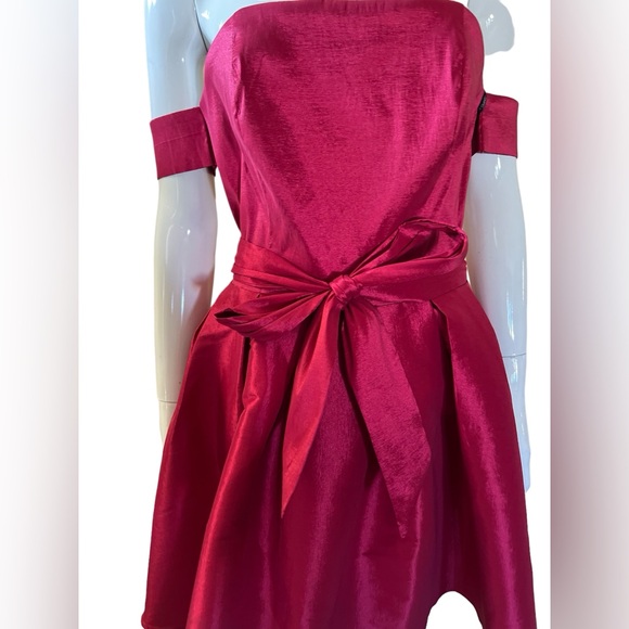 NWT Papaya Satin Bow-Tie Open Back/Shoulder Choker Red Mini Dress SZ L❤️ - Picture 5 of 15
